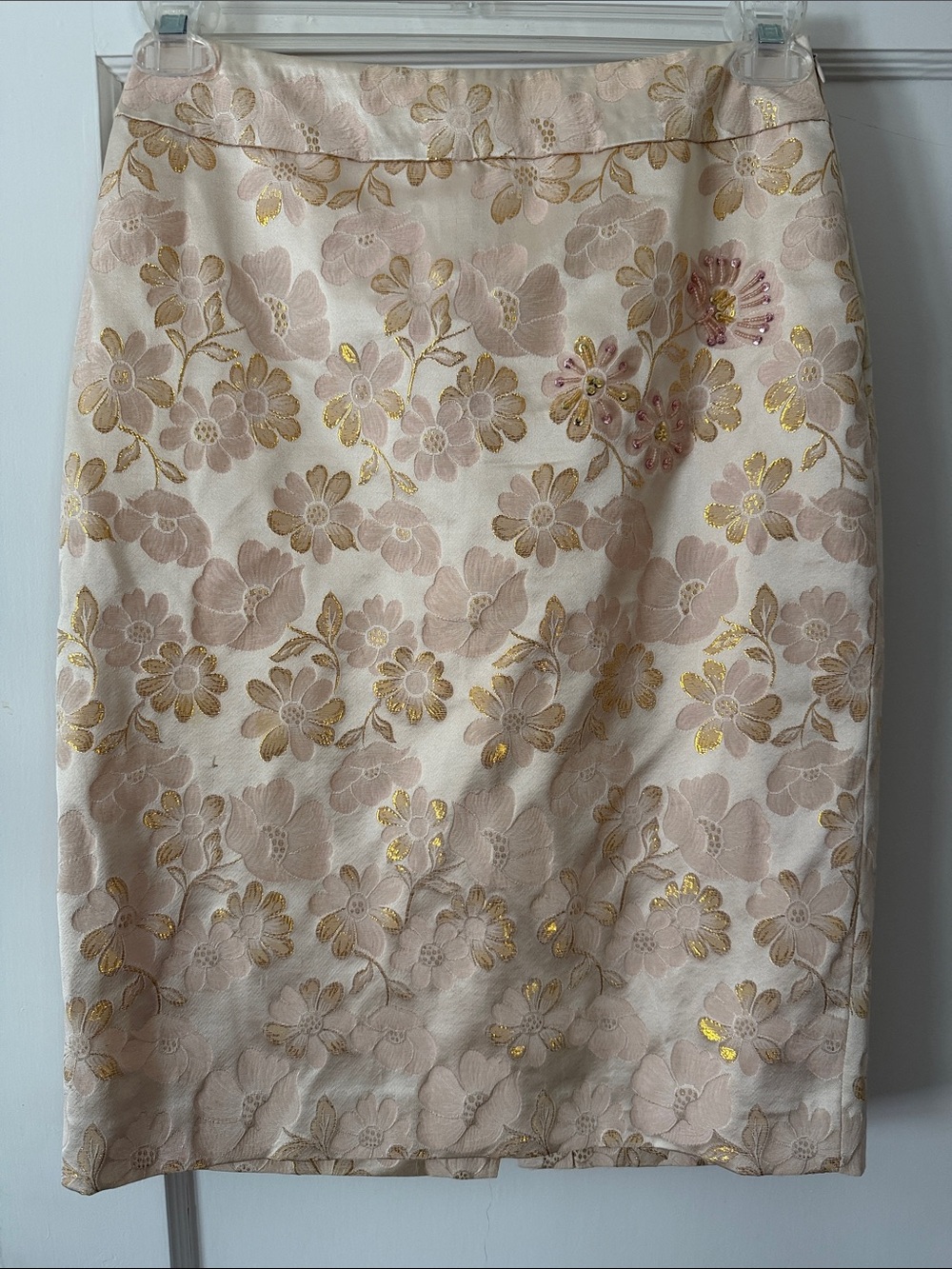 Banana Republic Pink and Gold Floral Pencil Skirt
